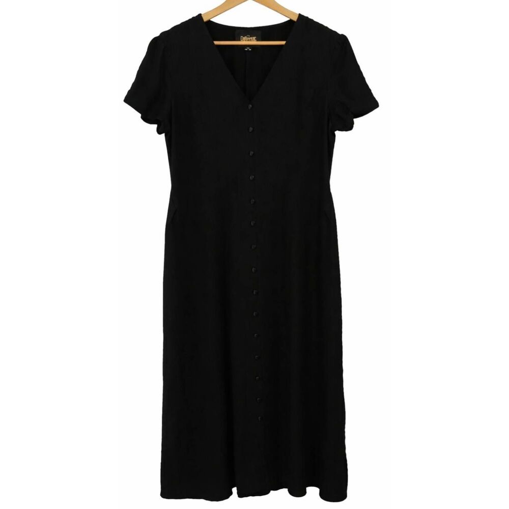 Collectif london size 14 shift dress midi black button front witchy whimsy goth